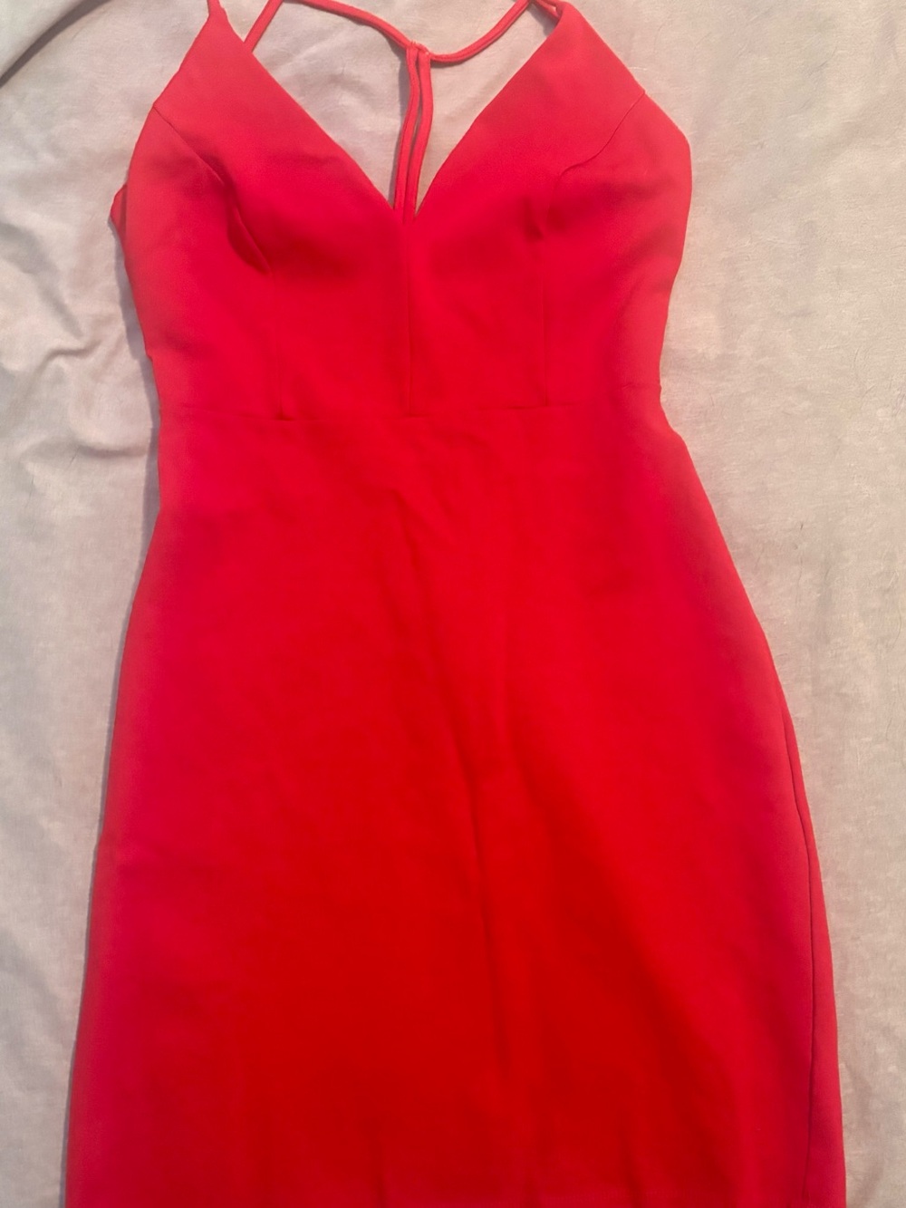 Solemio Red V-Neck Spaghetti Strap Midi Dress